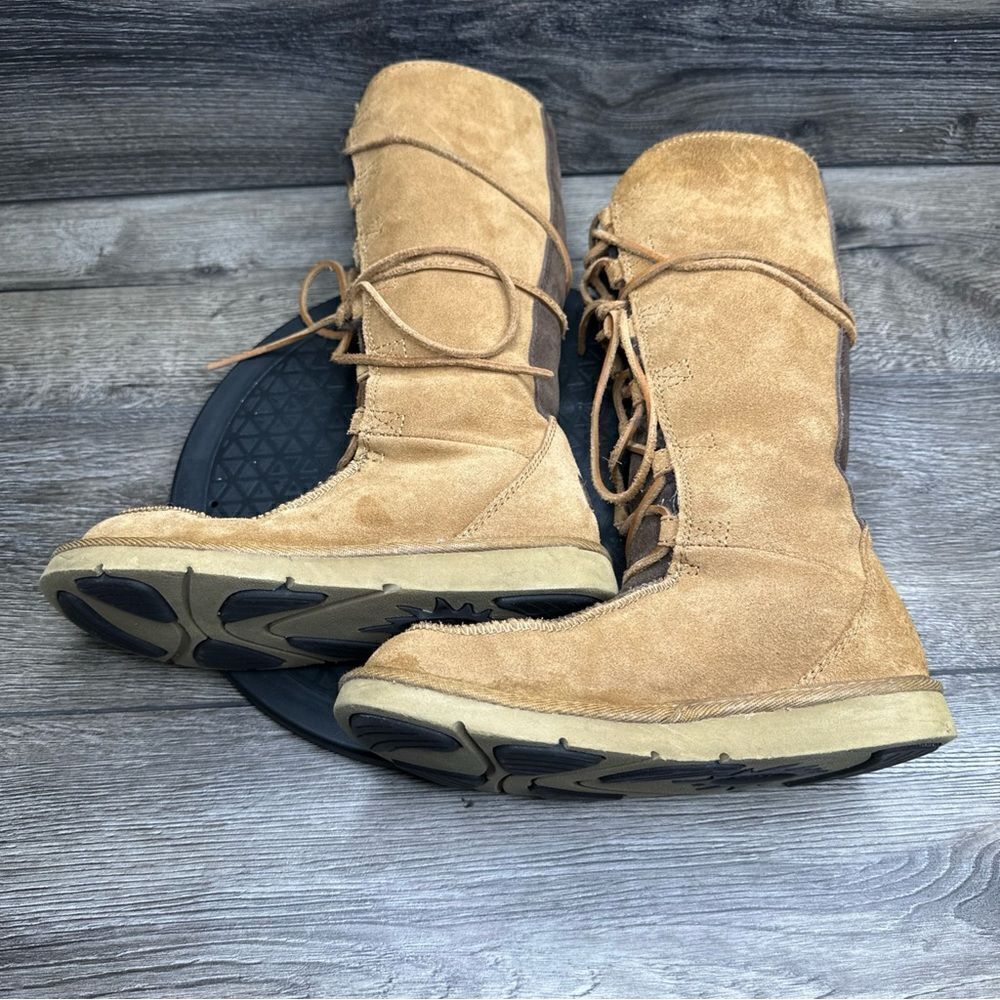 Tall UGG Whitley Moccasin Boots Sheepskin Suede Leather Lace Up Size 5 - Picture 3 of 6